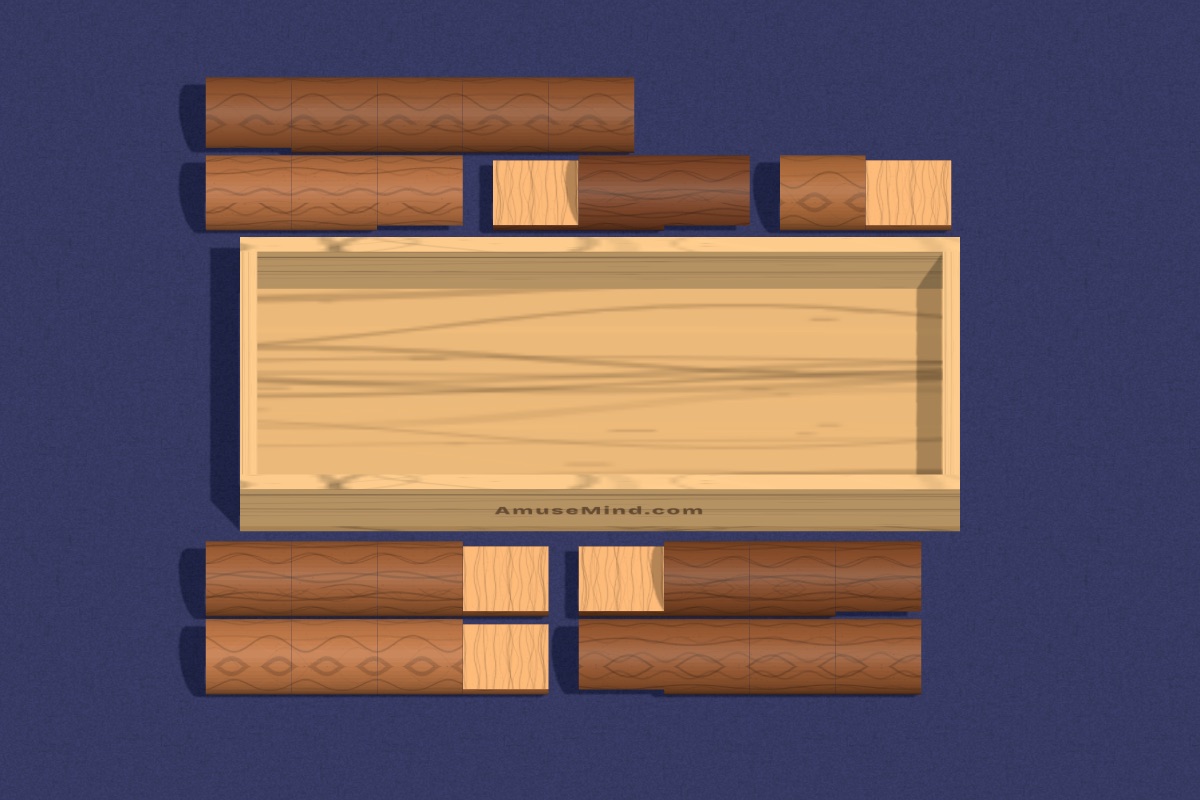 Eight Logs: wooden logs around an empty box on green felt