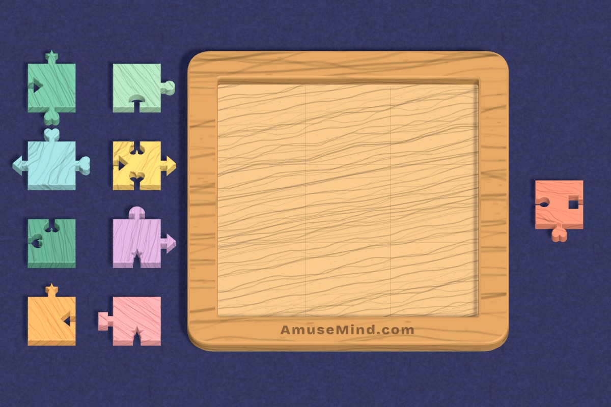 Shape Match: wooden tiles with arrow, heart and key shapes